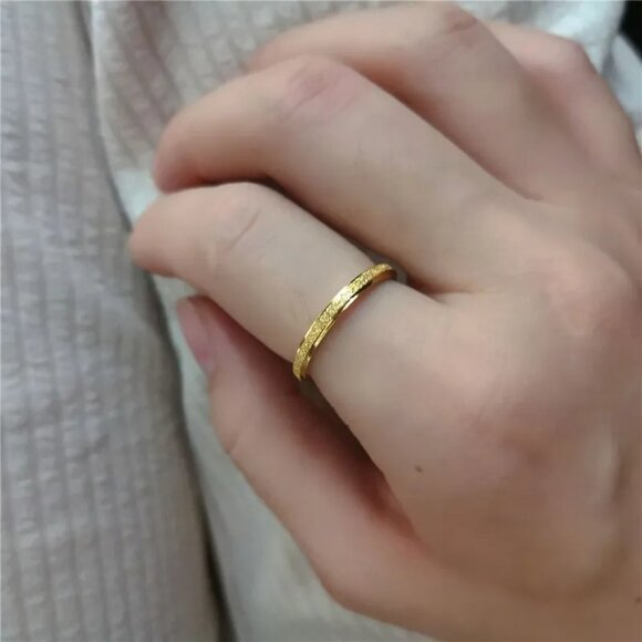 3/$35 18K Gold Plated Textured Band Ring Stainless Steel Minimalist Elegant - Picture 1 of 3